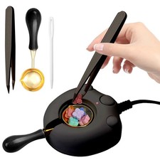 Black Electric Wax Seal Warmer Kit with Spoon, Tweezers and Stir Stick, for W...