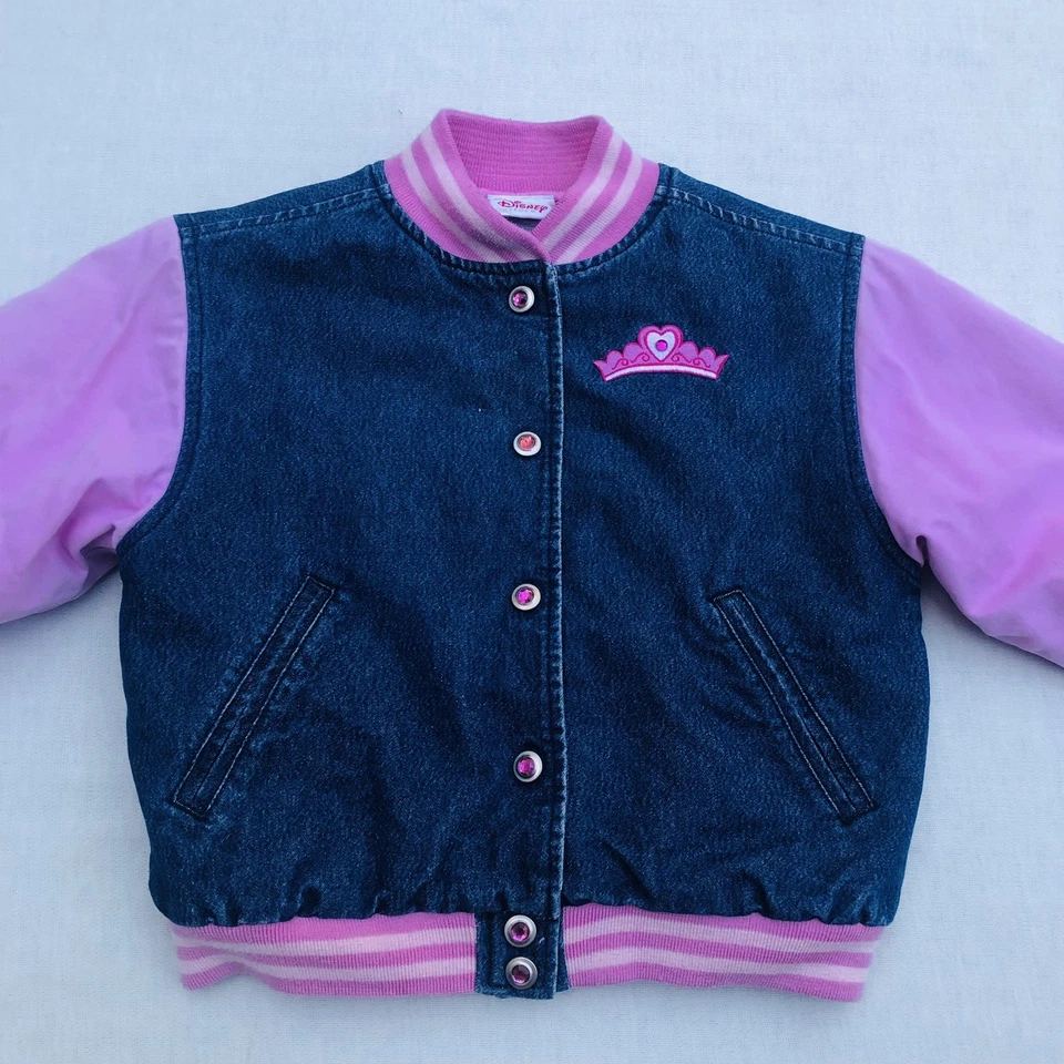 Y2K Vintage Disney Store Princess Bomber Jacket Coat Embroidered Denim Girls 4 5 - Image 3 of 4