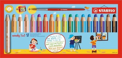 STABILO WOODY AQUARELL-FARBSTIFT 18 STÜCK PACKUNG MULTITALENT-STIFT 3 IN1 NEU