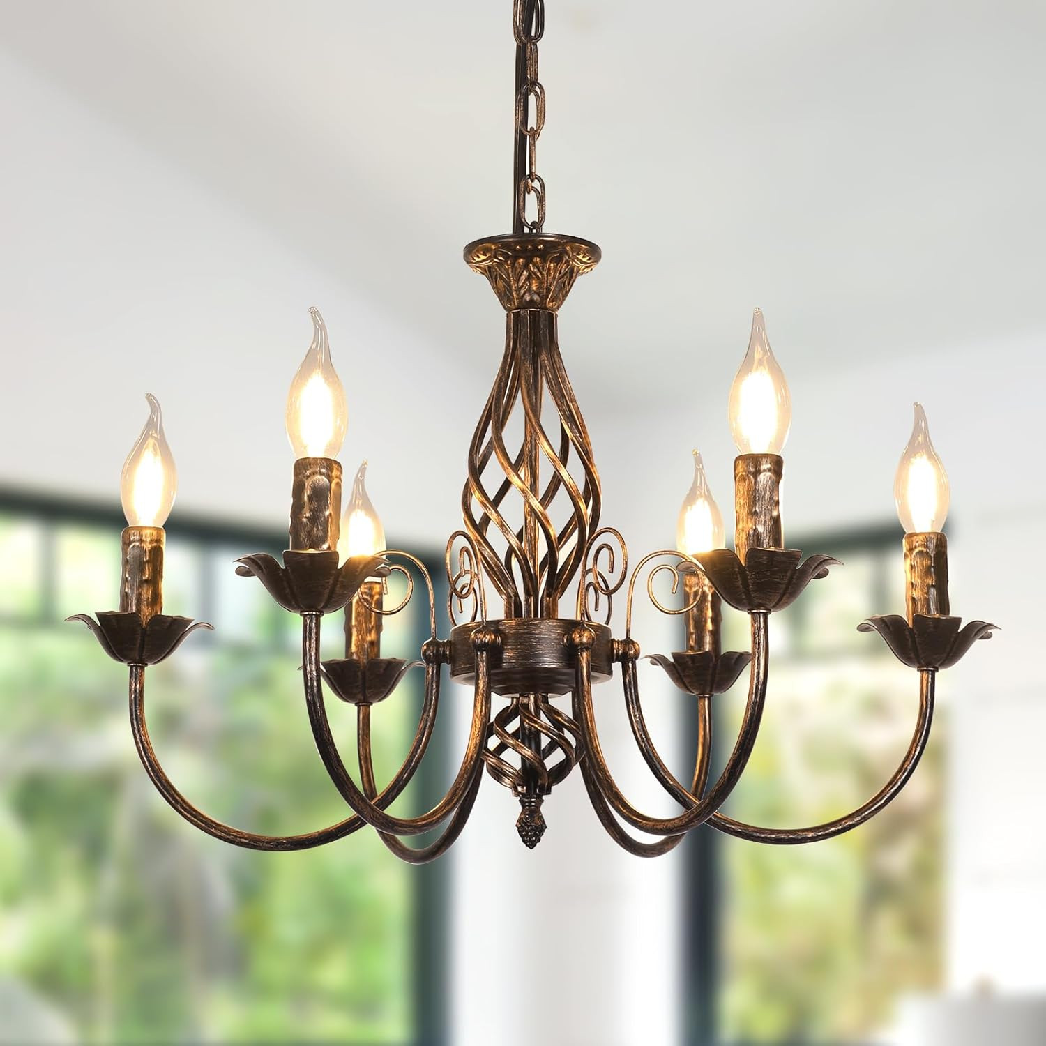 Lampadario Classico a Candelabro 6 Luci Stile Industrial Chic