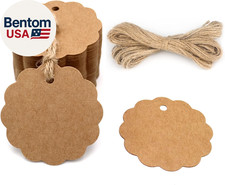 100Pcs Scalloped Tags with Twines,2.4'' round Kraft Paper Tag