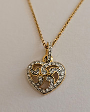 SWAROVSKI Swan Sparkling New Signed Crystal HEART PENDANT Gold Plate Certificate