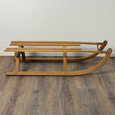 Holzschlitten Davos 93 cm Rodel Vintage Schlitten Metallkufen mit Mangel