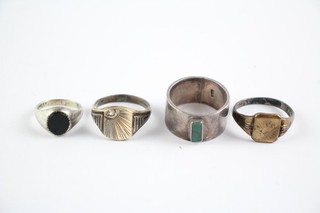 Sterling Silver Rings Signet Gold on Silver Malachite Statement Band x4 (28g)