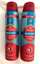 2 Old Spice AQUA REEF Antiperspirant Dry Spray 24/7, Cypress Scent, 4.3 oz, NEW