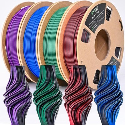 Matt Black PLA Filament 1,75 mm Set 4 Stück, Papier-Spule 250g, Zweifarbiges