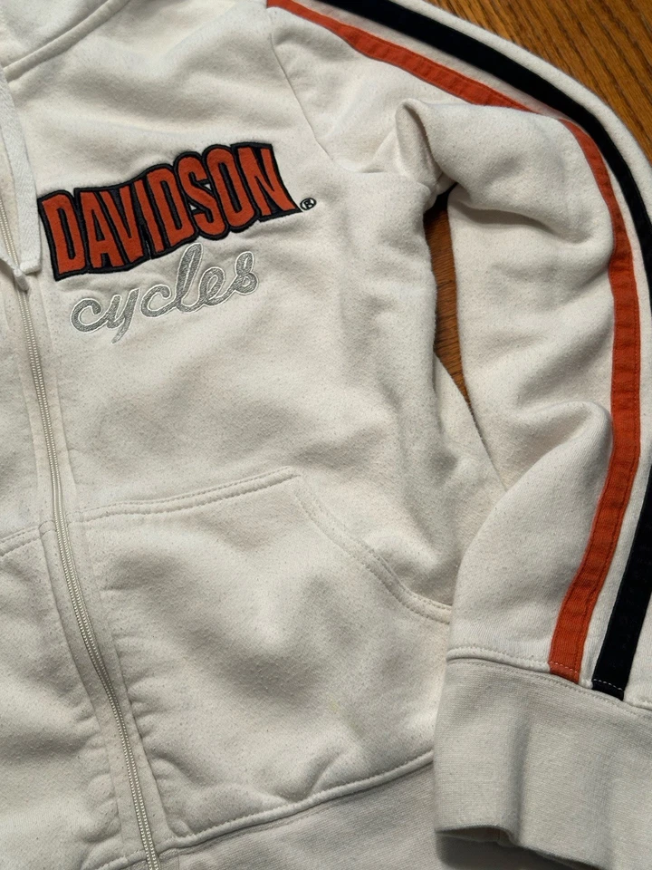 Sudadera con capucha y cremallera para mujer Harley-Davidson blanca/naranja, talla XS Y2K Foto 4 de 4