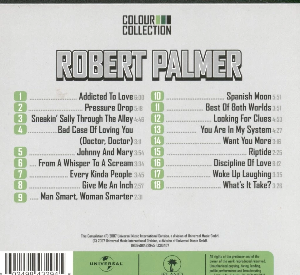 Robert Palmer Colour Collection CD Germany Island 2007 in die cut gatefold - Image 2 of 3