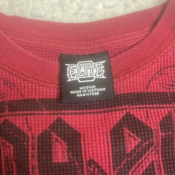 Y2K mma elite men's red long sleeve thermal skull grunge sleeve hits cross M - Image 3 of 4