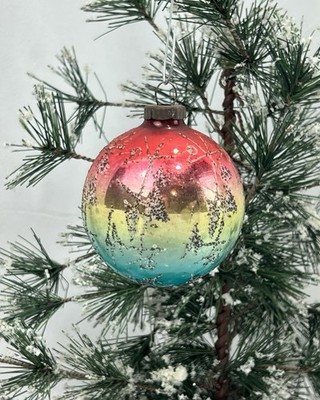 Vintage Atomic Rainbow Ombre Star Blast Mica Glass Christmas Ornament Germany