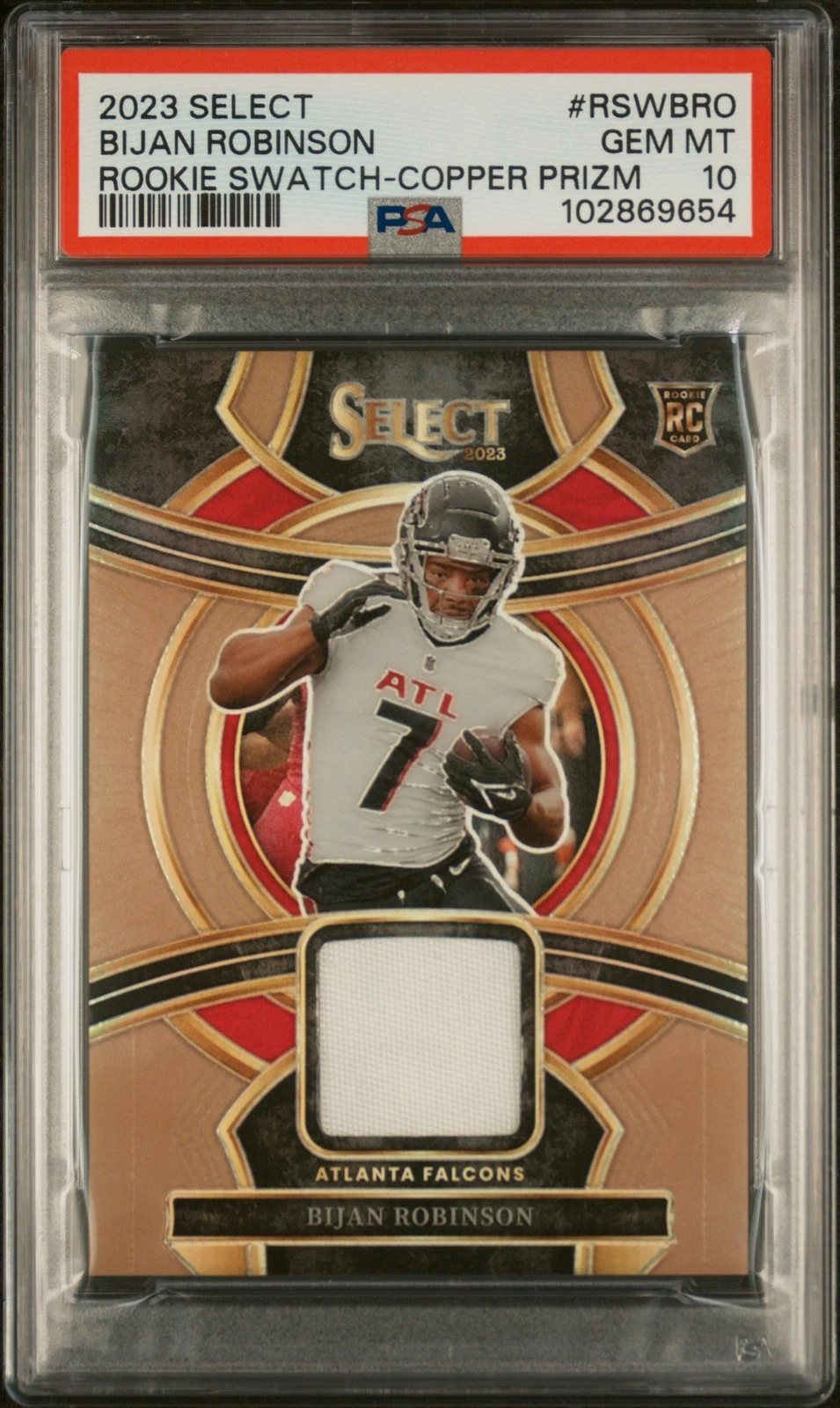 Bijan Robinson Panini Select Rookie Swatches #RSWBRO Copper Prizm