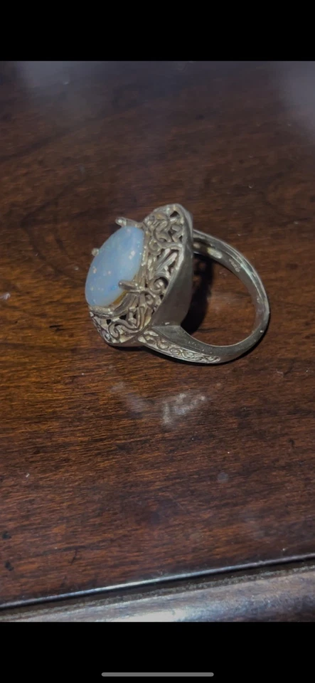 Anillo oro amarillo 10 kt ópalo blanco Foto 2 de 4