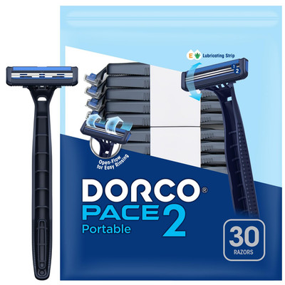 Dorco Pace 2 Disposable Razors for Men (30ct), 2 Blades Shaving Razor, Open-Flow