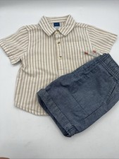 2 pc. OLD NAVY boys Plaid Shirt  Cat Jack Beans DENIM SHORTS Outfit, Pre-owned