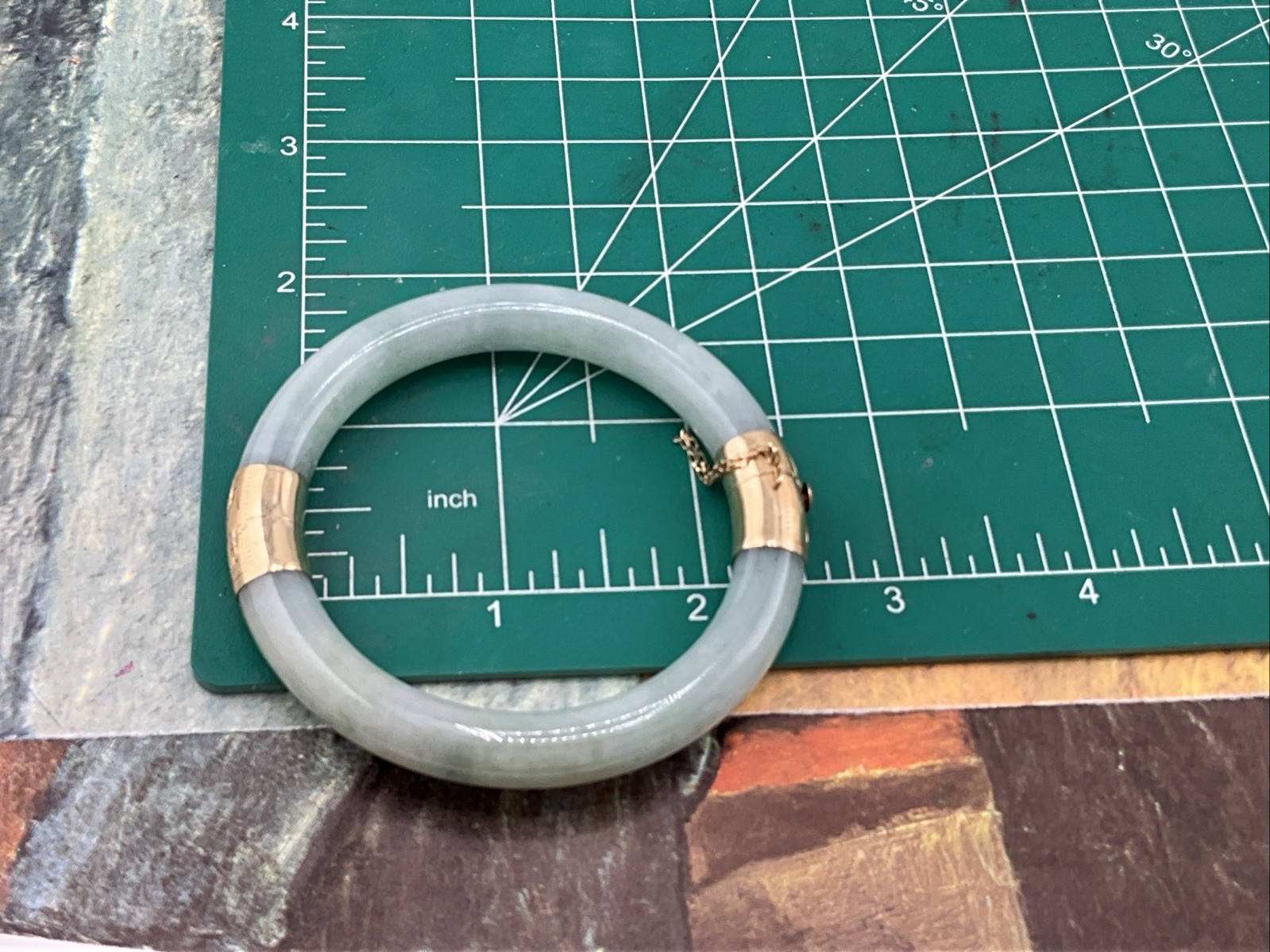 14K Imperial Translucent Jade Bangle Bracelet wit… - image 10