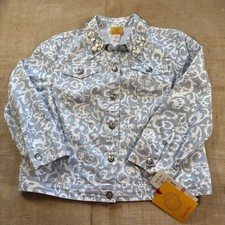 NEW Ruby Rd Woman's Blue White Full Button Jacket w Stones on Collar Size 12 NWT