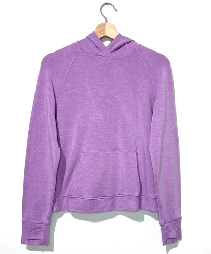 Athleta Girl Criss Cross Hoodie XL 14 Heather Lilac Thumb Holes Pockets Logo