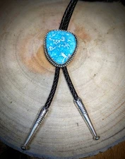 Bolo Tie With White Water Turquoise From The Campito Mountains . 925 Sterling
