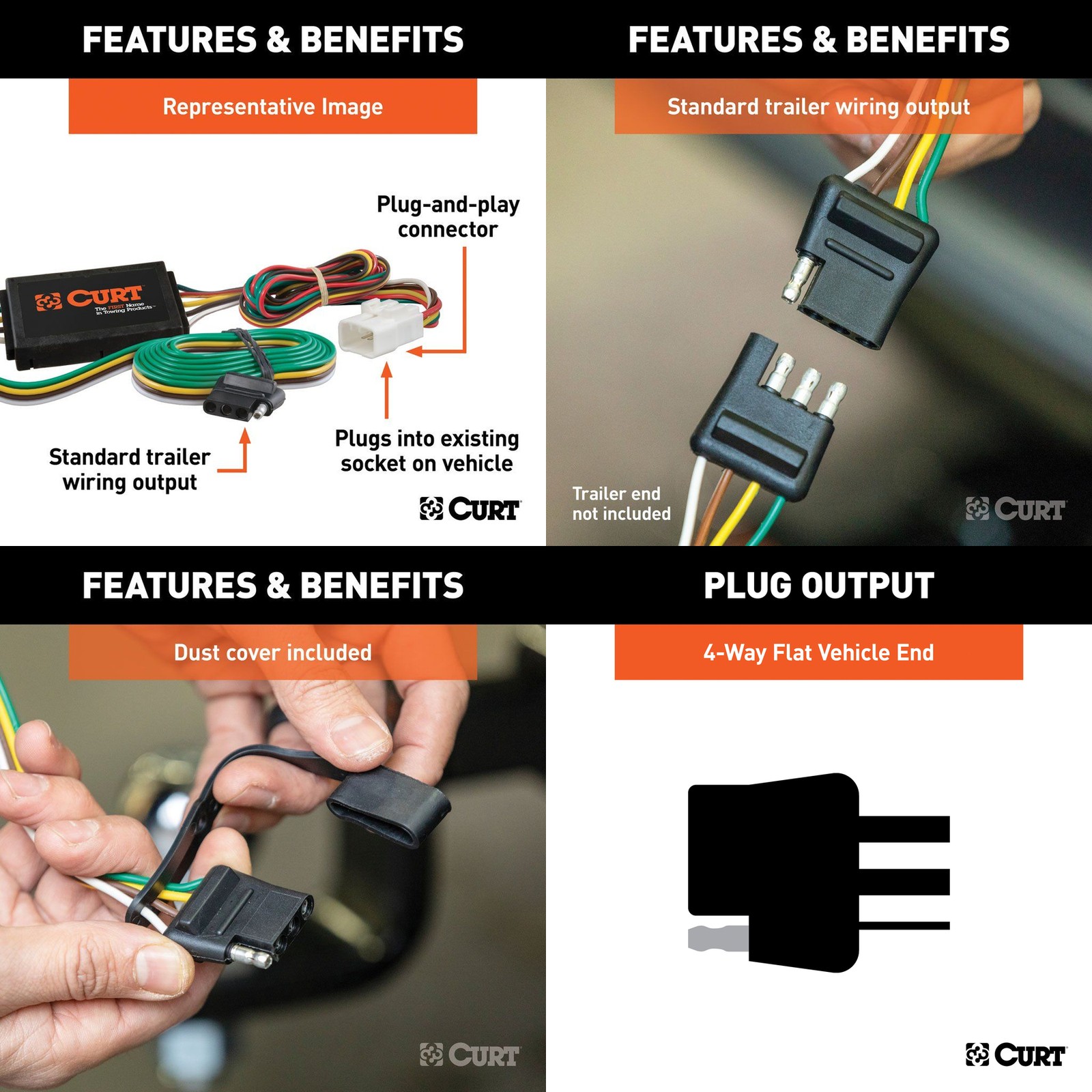 CURT Tow Package 2in Trailer Hitch, Wiring, #45056 Ball Mount Pin & Clip - 13252