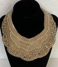 Vintage Beaded Faux Pearl Collar Necklace Handmade Japan Art Deco Statement