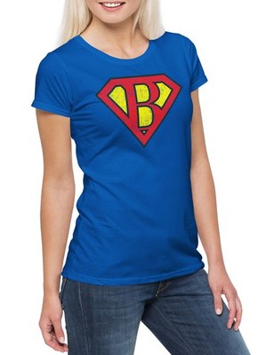 Super B Damen T-Shirt Buchstabe Initialen Vorname Nachname Man Fasching Karneval