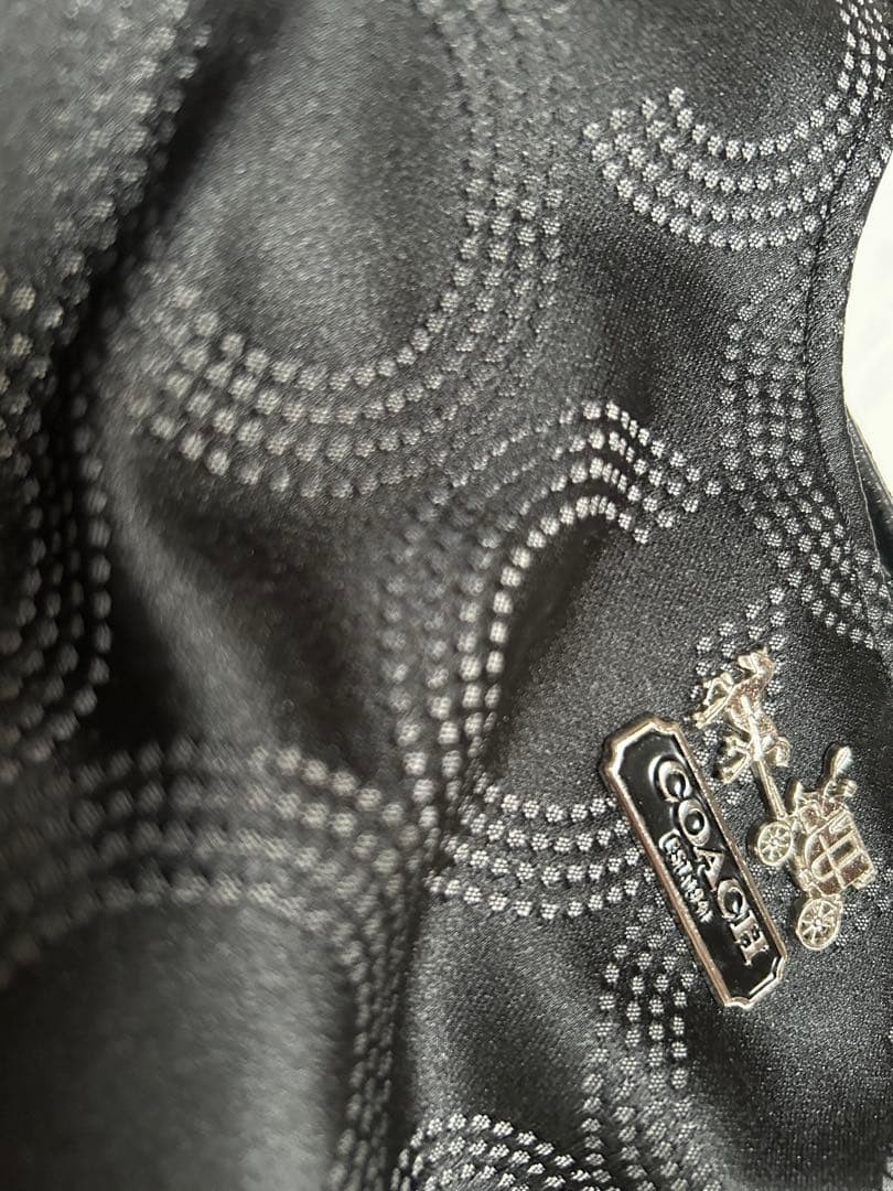 COACH Madison Maggie Op Art Shoulder Bag Black Blue Canvas Authentic Rare image 9