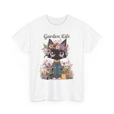 Black Cat Floral Band T-Shirt - Garden Lover Gifts  Soft Cotton Short Sleeve Top