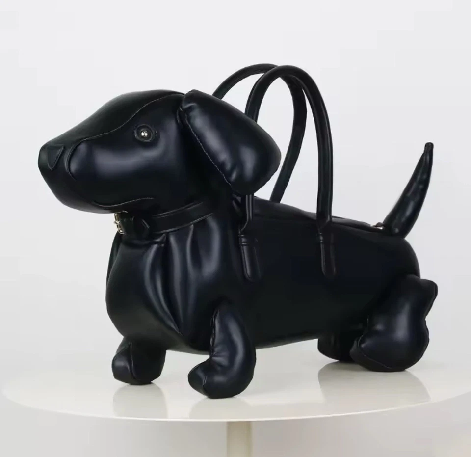 Dachshund Dog Shaped Handbag, PU Leather Shoulder Purse, Black - Image 3 of 4