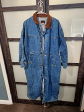 Vintage Sun Belt Sunbelt Blue Denim Jean Long Coat Duster Trench Jacket - M/l