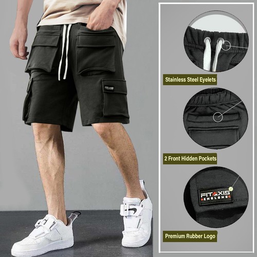Herren Utility Vlies Cargoshorts Jogger Jogginghose 3D mehrere Taschen schweres Gewicht - Bild 4 von 5