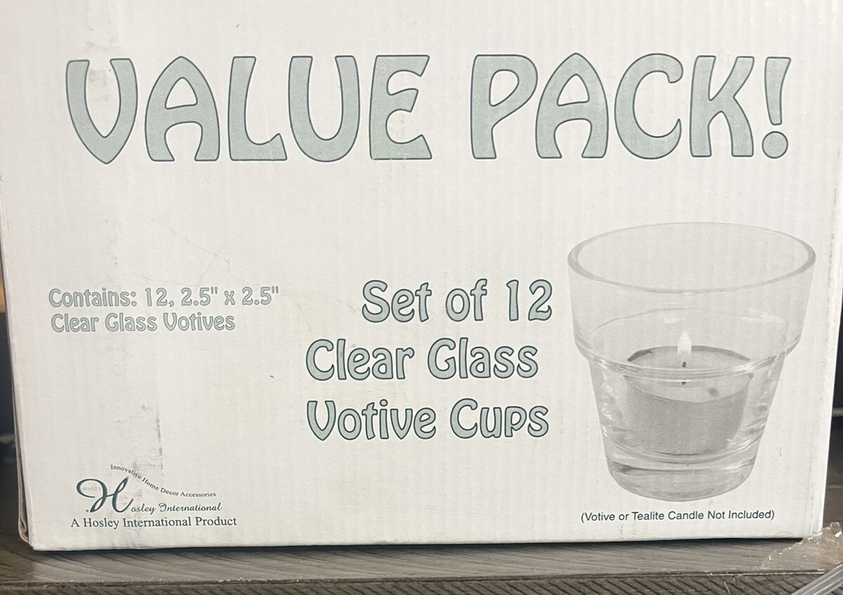 Set Of 12 Clear Glass Votive Tea Lite Cups Candle Holders