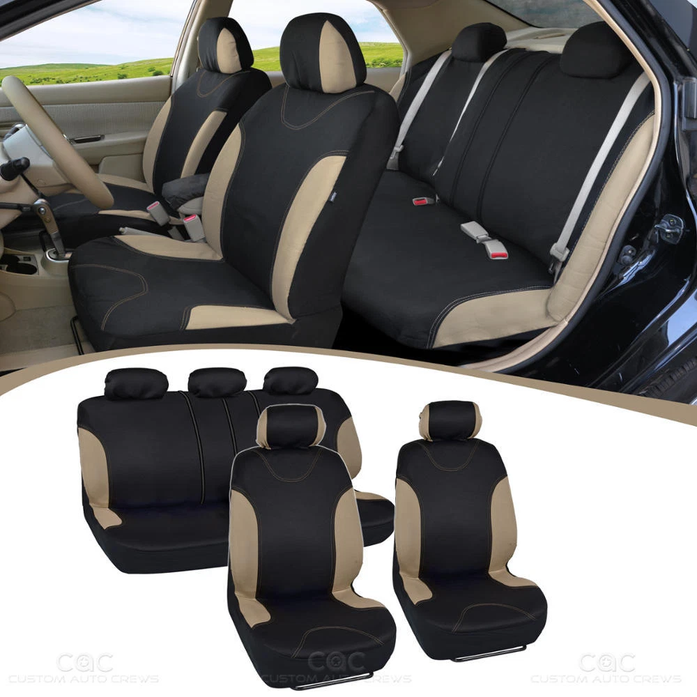 9 PC Car Seat Covers Set Full Interior Split Bench Rear Beige