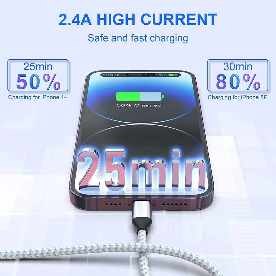 USB A to iPhone Charging Cable Fast Charger for iPhone 14 13 12 11 Pro Max XR 8 - Image 4 of 4
