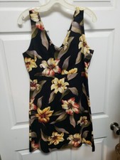 Vintage 90 s Hula Beach Short Dress S M Floral Hanalei Kauai Hawaii Sleeveless