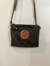 Michael Kors Jet Set MK Signature Canvas Coated PVC Crossbody Purse Bag