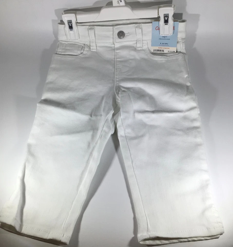 Cat & Jack Meninas Capri Branco Snap Cintura Ajustável Super Elástica Pequena 6/6+  - Imagem 2 de 4