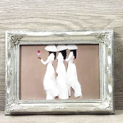 Girls With Lotus Flowers Nguyen Thanh Binh Asian Women Wall Print Silver Frame