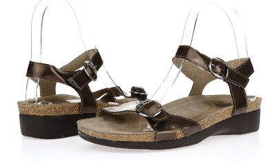 Womens MUNRO Brown Shiny Leather Casual Buckles Ankle Strap Sandals Size 7