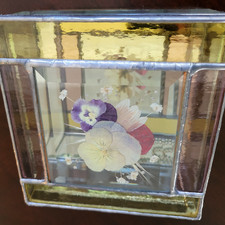 Handmade Stained Glass Jewelry Trinket Box Chain Hinge Mirror Bottom 6 x 6 x 3"