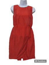 Sz 4 J Crew Orange Silk Pencil Sheath Elastic Waist Dress Knee Length Sleeveless
