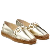 Jimmy Choo $550 Dru Pearly Stud Leather Metallic Gold Flat Espadrilles EU42 US12