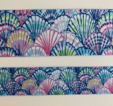 Pretty blues sea shells ocean inspired Grosgrain ribbon 5/8" 7/8" 1.5"
