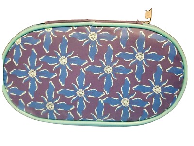 Staples Pencil Case Pouch Blue Flower Print w/Zippers