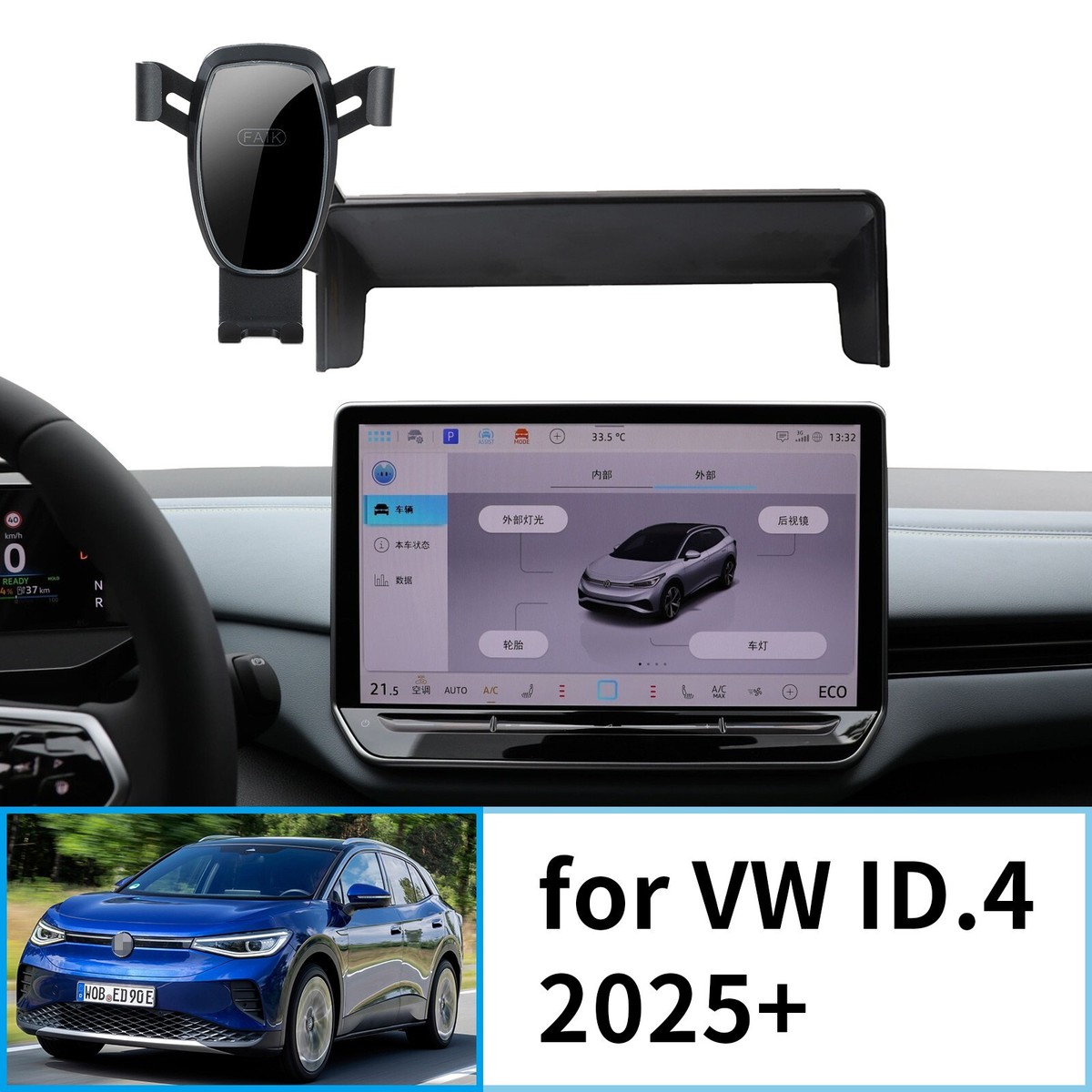 Support Téléphone Voiture Pour VW ID.4 Pro Performance 2020-2025 - Fixation Grille D'aération - Réglable Multi-angles - Installation Facile