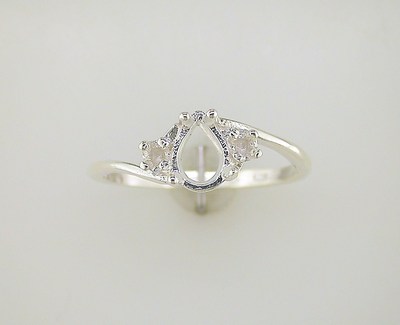 Pear Shape with 2 mm Round Accents Bypass Ring Setting Sterling Silver