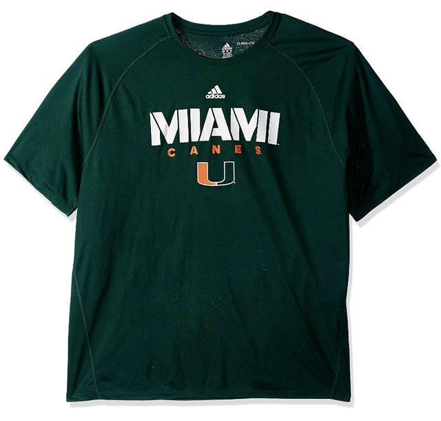 Miami Hurricanes NCAA Men's adidas Sideline Climalite TShirt, Large
