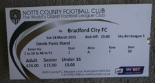 2014-15 Notts County v Bradford City -  League One - Used Ticket stub