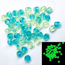 3mm Fire Polished Uranium Glass Beads Czech Blue Green 50pcs