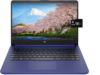 HP 14'' HD Laptop, Intel 4-Core CPU, 4GB RAM, 128GB (64+64), Win 11, Blue