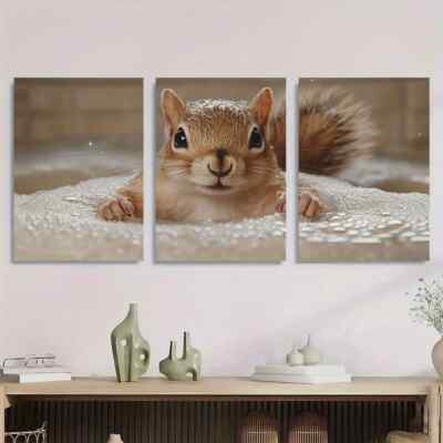 3pcs Adorable Cute Squirrel Vintage Style Metal Print  Ready to Hang Art
